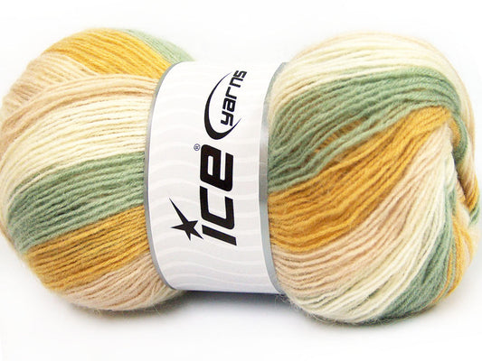 Lot of 4 x 100gr Skeins Ice Yarns ANGORA PRINT (20% Angora 20% Wool) Yarn Green Gold Light Pink Cream