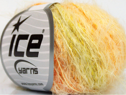 Lot of 8 Skeins ICE SALE EYELASH BLEND (20% Cotton) Yarn Gold Orange Green