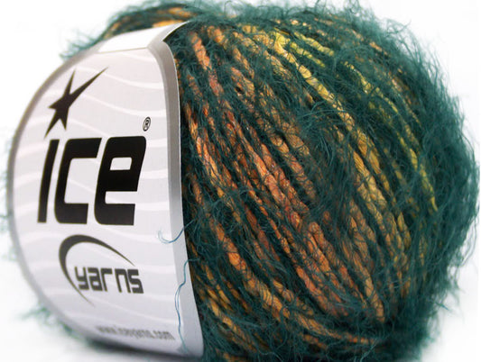 Lot of 8 Skeins ICE SALE EYELASH BLEND (20% Cotton) Yarn Green Gold
