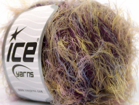 Lot of 8 Skeins ICE SALE EYELASH BLEND (20% Wool) Yarn Purple Green Lilac