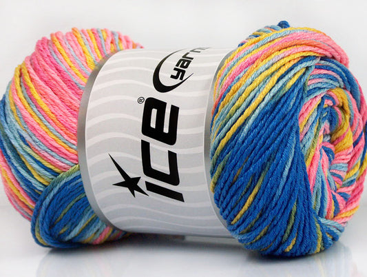 Lot of 4 x 100gr Skeins Ice Yarns DREAM Yarn Blue Shades Yellow Pink Shades