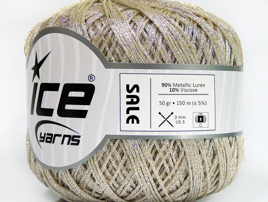 Lot of 6 Skeins ICE SALE METALLIC (10% Viscose) Hand Knitting Yarn Beige