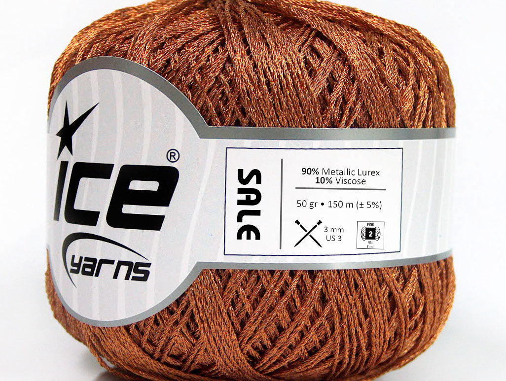 Lot of 6 Skeins ICE SALE METALLIC (10% Viscose) Hand Knitting Yarn Copper