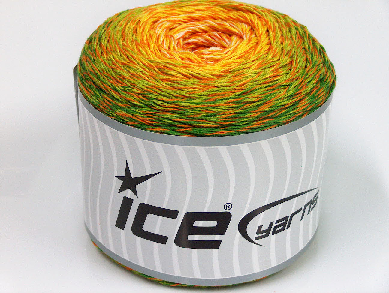 Lot of 2 x 150gr Skeins ICE CAKES REMIX (50% Cotton) Yarn Green Shades White Orange Yellow