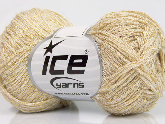 Lot of 8 Skeins ICE SALE METALLIC (40% Wool) Hand Knitting Yarn Cream Gold
