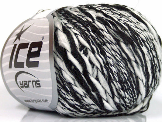 Lot of 8 Skeins ICE FLAMME DUO Hand Knitting Yarn Black White