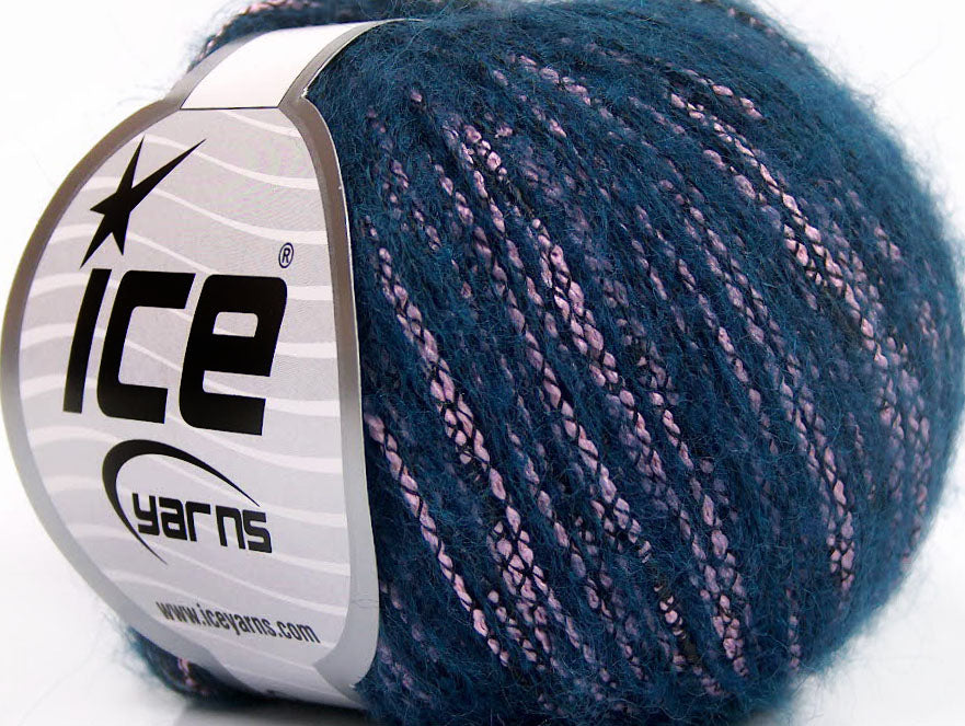 Lot of 8 Skeins ICE SALE MOHAIR-WOOL BLEND (35% Mohair) Yarn Dark Blue Pink
