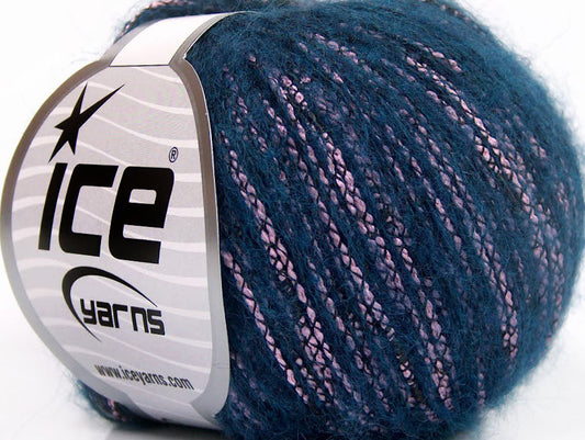 Lot of 8 Skeins ICE SALE MOHAIR-WOOL BLEND (35% Mohair) Yarn Dark Blue Pink