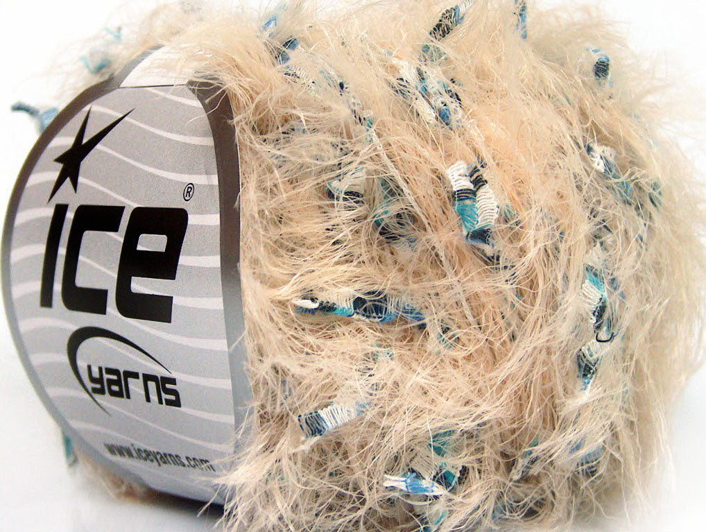 Lot of 8 Skeins ICE SALE EYELASH BLEND Yarn Beige Blue Shades White