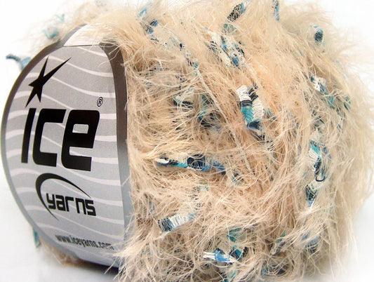Lot of 8 Skeins ICE SALE EYELASH BLEND Yarn Beige Blue Shades White