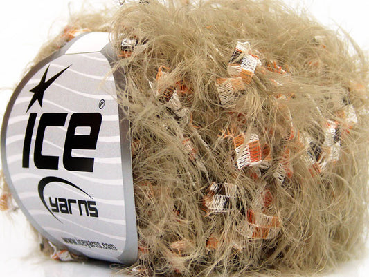 Lot of 8 Skeins ICE SALE EYELASH BLEND Hand Knitting Yarn Camel Brown White
