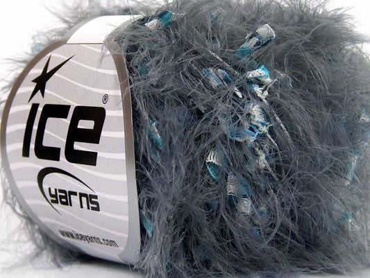 Lot of 8 Skeins ICE SALE EYELASH BLEND Hand Knitting Yarn Grey Blue White
