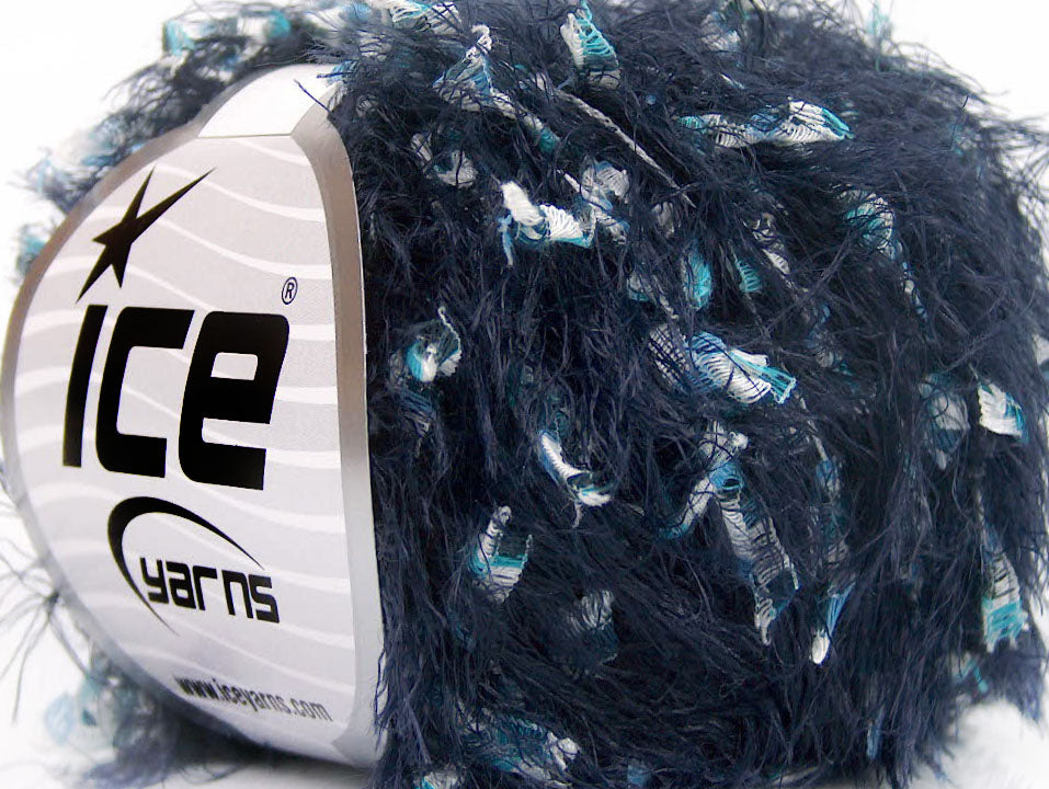 Lot of 8 Skeins ICE SALE EYELASH BLEND Hand Knitting Yarn Navy Blue White
