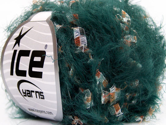 Lot of 8 Skeins ICE SALE EYELASH BLEND Hand Knitting Yarn Green Brown White