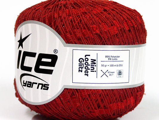 Lot of 6 Skeins Ice Yarns Trellis MINI LADDER GLITZ Hand Knitting Yarn Red