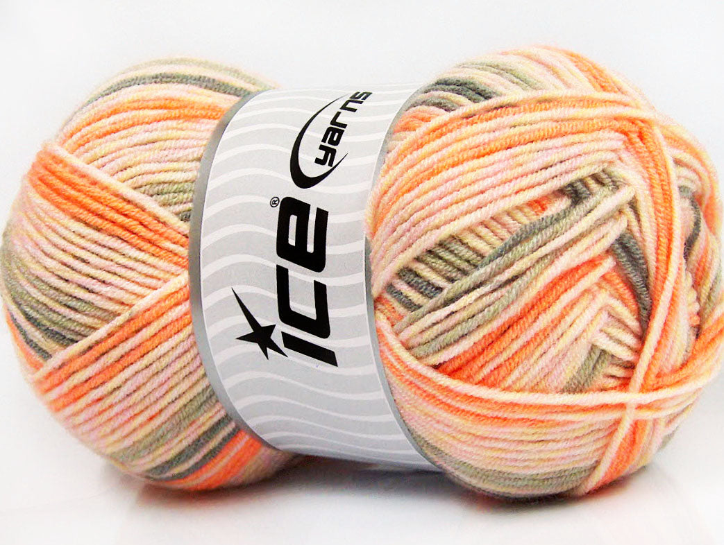 Lot of 4 x 100gr Skeins Ice Yarns BABY PRINT Yarn Orange Salmon Khaki