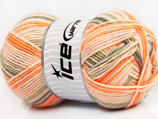 Lot of 4 x 100gr Skeins Ice Yarns BABY PRINT Yarn Orange Salmon Khaki