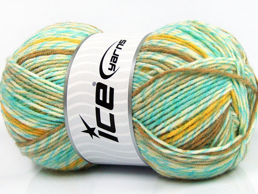 Lot of 4 x 100gr Skeins Ice Yarns BABY PRINT Yarn Mint Green Gold White