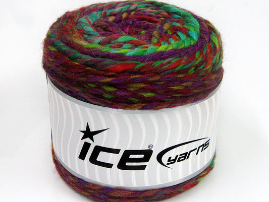 Lot of 2 x 200gr Skeins Ice Yarns CAKES WOOL CHUNKY COLORS (30% Wool) Yarn Green Shades Purple Red Turquoise