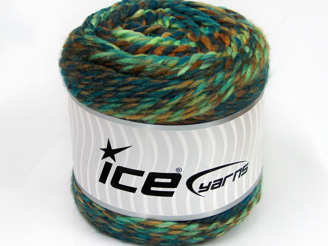 Lot of 2 x 200gr Skeins Ice Yarns CAKES WOOL CHUNKY COLORS (30% Wool) Yarn Green Shades Turquoise Brown Shades