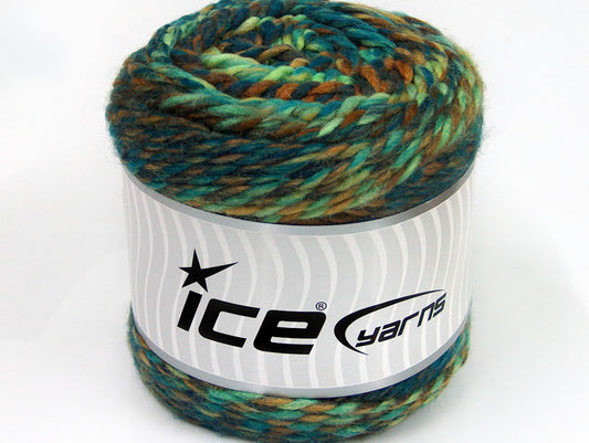 Lot of 2 x 200gr Skeins Ice Yarns CAKES WOOL CHUNKY COLORS (30% Wool) Yarn Green Shades Turquoise Brown Shades
