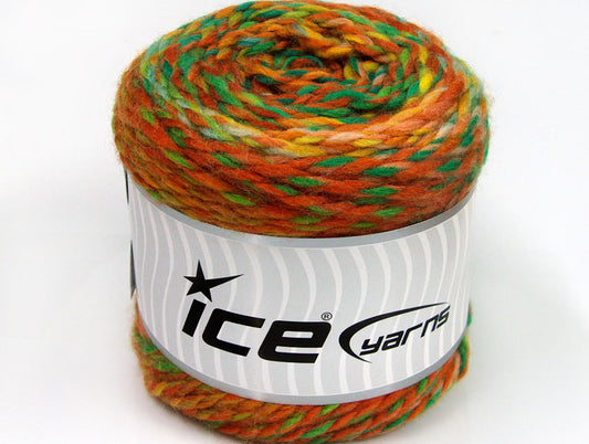 Lot of 2 x 200gr Skeins Ice Yarns CAKES WOOL CHUNKY COLORS (30% Wool) Yarn Green Shades Brown Shades Yellow Gold