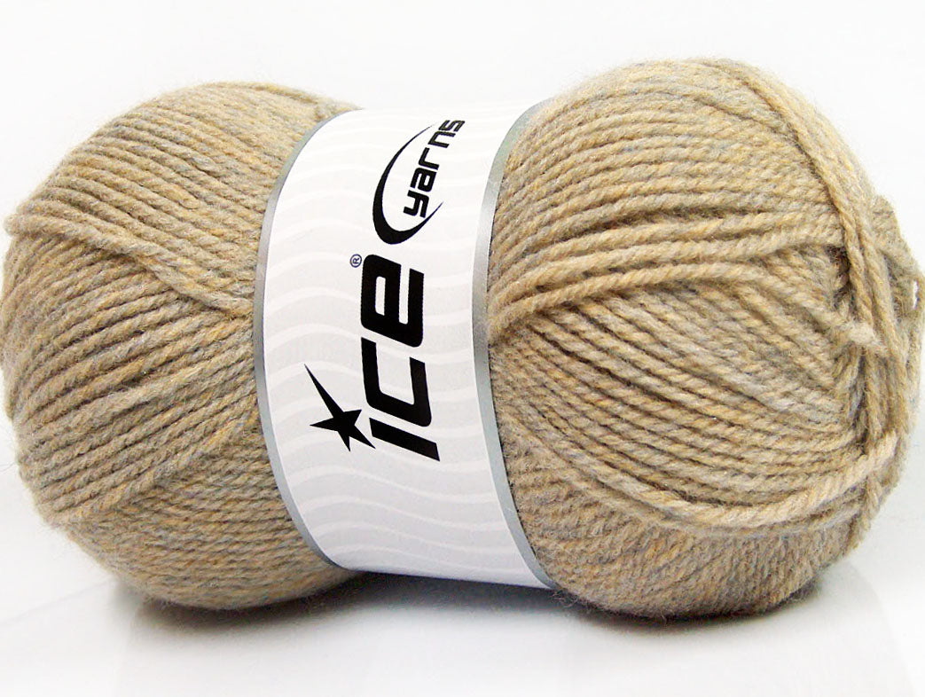 Lot of 4 x 100gr Skeins Ice Yarns FAVOURITE WOOL (50% Wool) Yarn Beige Melange