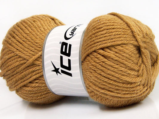 Lot of 4 x 100gr Skeins Ice Yarns WOOL BULKY GLITZ (25% Wool) Yarn Light Brown Gold