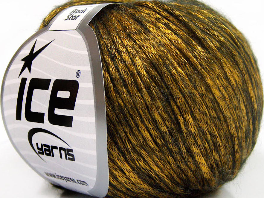 Lot of 8 Skeins Ice Yarns ROCK STAR (19% Merino Wool) Yarn Gold Black