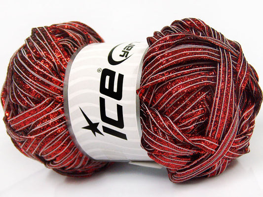 Lot of 6 Skeins ICE SALE METALLIC Hand Knitting Yarn Red