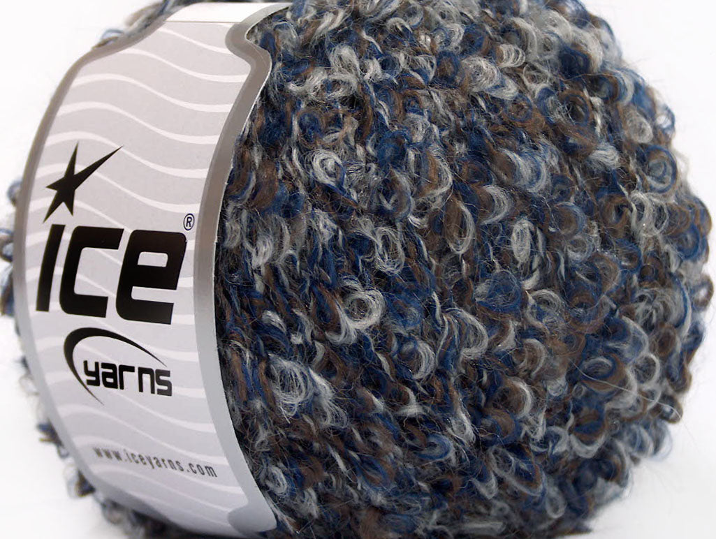 Lot of 8 Skeins ICE BOUCLE MOHAIR WORSTED (20% Mohair 25% Wool) Yarn Blue Brown Grey