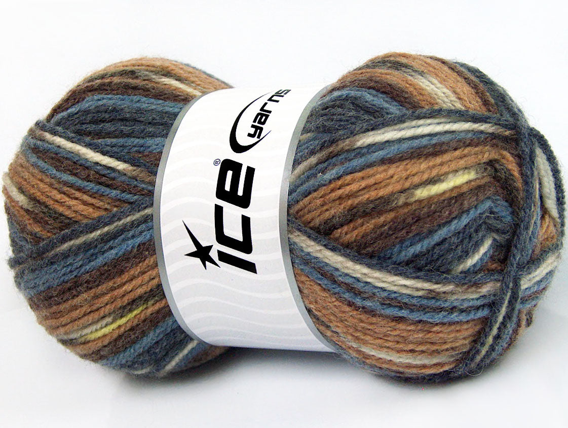 Lot of 4 x 100gr Skeins Ice Yarns JACQUARD (50% Wool) Yarn Brown Shades Blue Shades