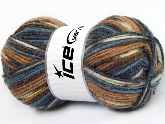 Lot of 4 x 100gr Skeins Ice Yarns JACQUARD (50% Wool) Yarn Brown Shades Blue Shades