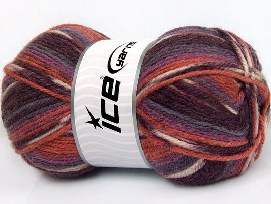 Lot of 4 x 100gr Skeins Ice Yarns JACQUARD (50% Wool) Yarn Maroon Lilac Shades Cafe Latte