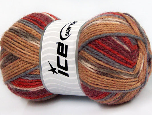 Lot of 4 x 100gr Skeins Ice Yarns JACQUARD (50% Wool) Yarn Burgundy Red Camel Grey