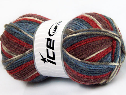 Lot of 4 x 100gr Skeins Ice Yarns JACQUARD (50% Wool) Yarn Blue Shades Red Burgundy Khaki
