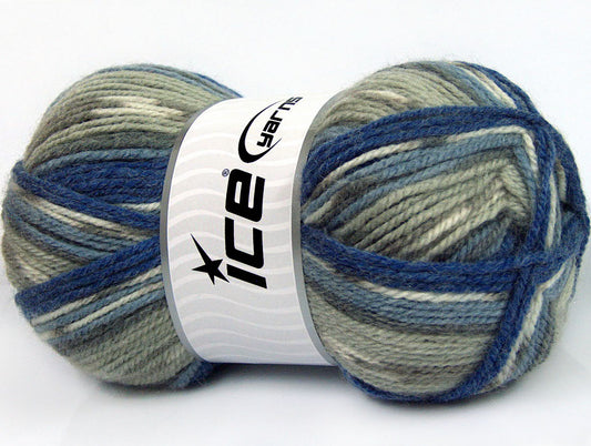 Lot of 4 x 100gr Skeins ICE JACQUARD (50% Wool) Yarn Blue Shades Grey Shades