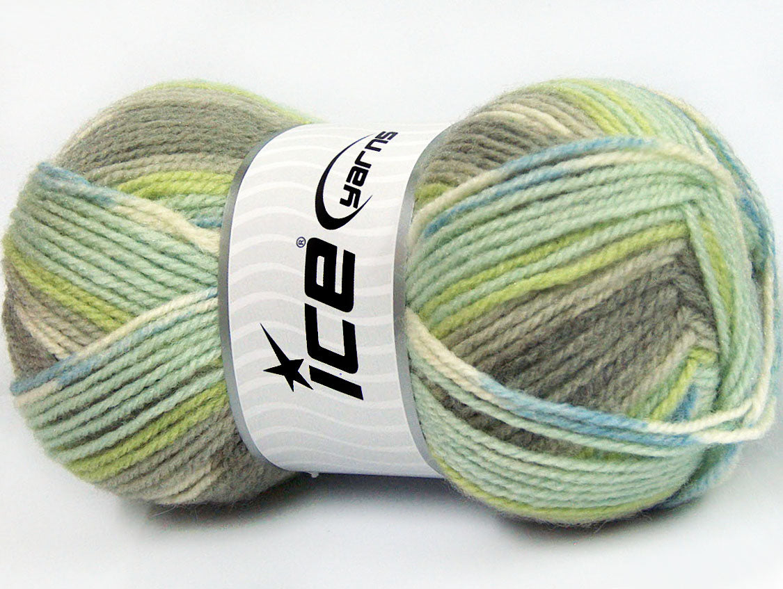 Lot of 4 x 100gr Skeins Ice Yarns JACQUARD (50% Wool) Yarn Green Shades Blue Grey Shades