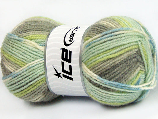 Lot of 4 x 100gr Skeins Ice Yarns JACQUARD (50% Wool) Yarn Green Shades Blue Grey Shades