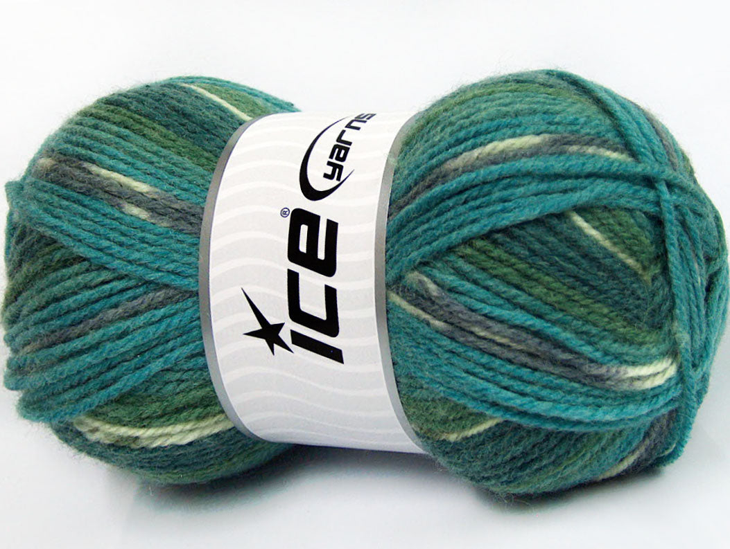 Lot of 4 x 100gr Skeins Ice Yarns JACQUARD (50% Wool) Yarn Turquoise Green Shades Grey