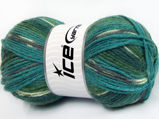 Lot of 4 x 100gr Skeins Ice Yarns JACQUARD (50% Wool) Yarn Turquoise Green Shades Grey
