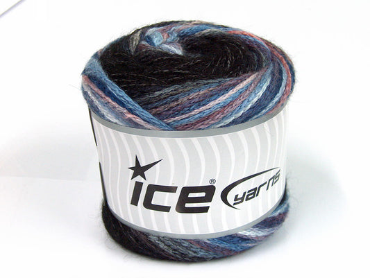 Lot of 2 x 200gr Skeins ICE CAKES CHAIN Yarn Black Blue Shades Pink