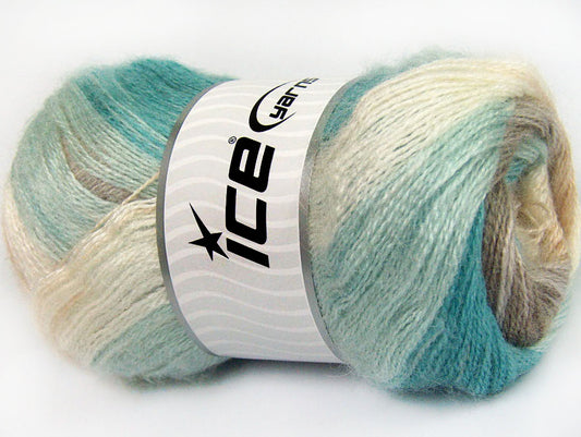 Lot of 4 x 100gr Skeins ICE MOHAIR ACTIVE (50% Mohair) Yarn Turquoise Camel Cream