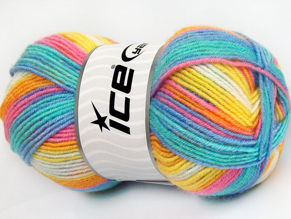 Lot of 4 x 100gr Skeins Ice Yarns BABY WOOL DESIGN (25% Wool) Yarn Turquoise Blue Pink Yellow White