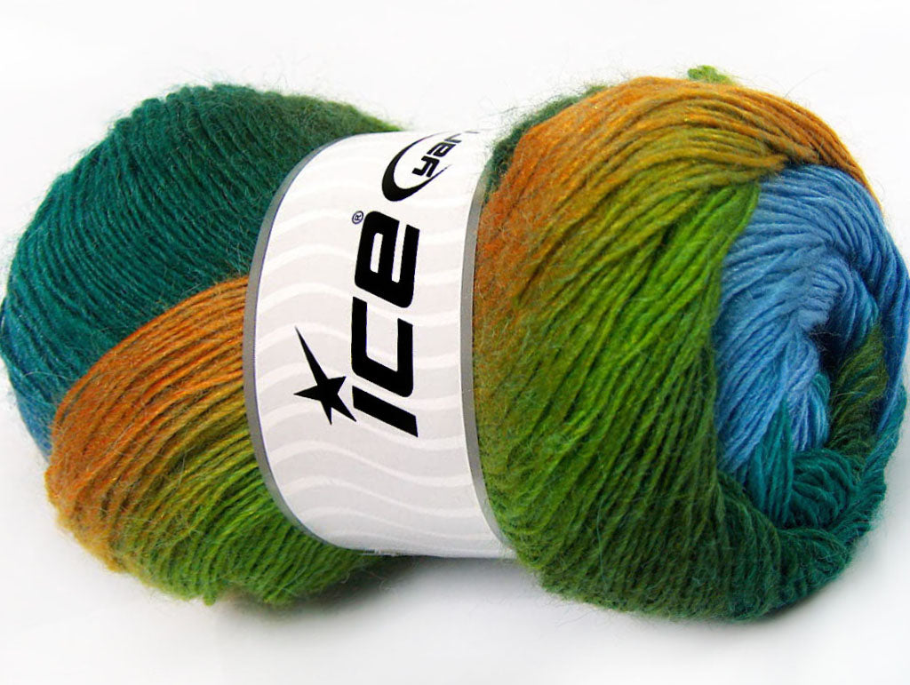 Lot of 4 x 100gr Skeins Ice Yarns ALPACA ACTIVE (20% Alpaca 20% Wool) Yarn Turquoise Blue Green Shades Gold