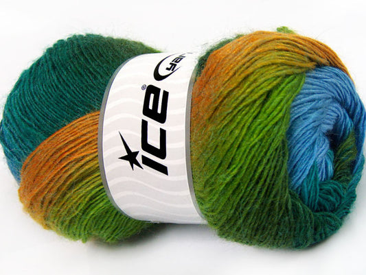 Lot of 4 x 100gr Skeins Ice Yarns ALPACA ACTIVE (20% Alpaca 20% Wool) Yarn Turquoise Blue Green Shades Gold