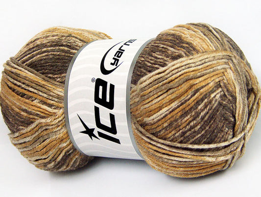 Lot of 4 x 100gr Skeins Ice Yarns COTTON SPRAY (50% Cotton) Yarn Brown Shades