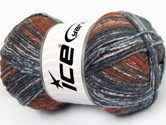 Lot of 4 x 100gr Skeins Ice Yarns COTTON SPRAY (50% Cotton) Yarn Grey Shades Brown Shades