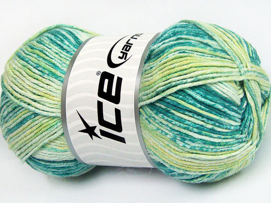 Lot of 4 x 100gr Skeins ICE COTTON SPRAY (50% Cotton) Yarn Green Shades