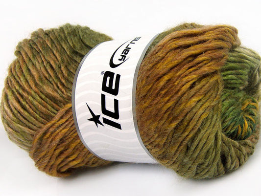 Lot of 4 x 100gr Skeins ICE DONNA (70% Wool) Yarn Green Shades Brown Gold